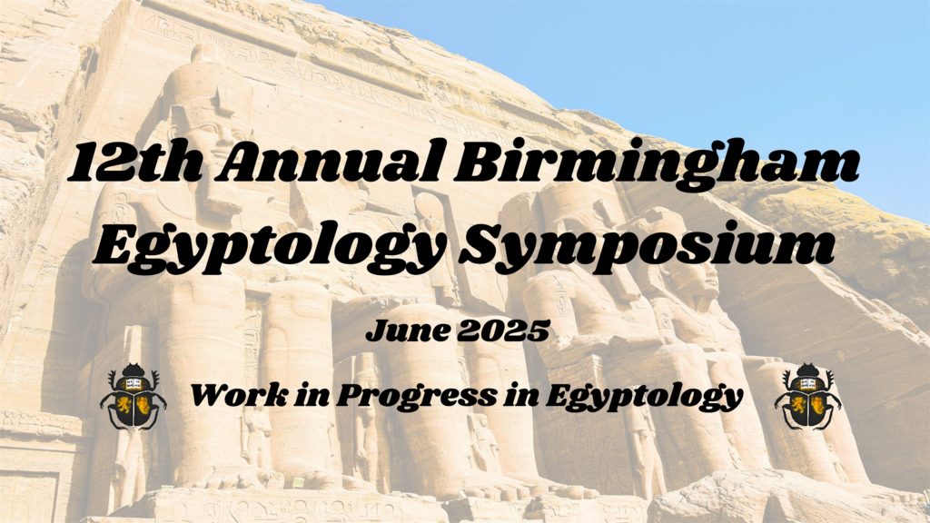 Banner of 12th Birmingham Egyptology Symposium, background with Abu Simbel in southern Egypt.