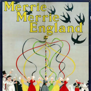 A reproduction of a poster advertising a fundraising event to support the Royal Sussex County Hospital. The poster shows a colourful drawing depicting a festival, with a group of women dancing around a maypole, a violin player, and two men drinking beer. Below this image, there is text that says: “In aid of the Royal Sussex County Hospital. 16 November ‘17, in the Dome & Corn Exchange, Brighton. Opening on the first day at 2.30 by H. R. H. Princess Alice Countess of Athlone, and on the second day at 2.30 by the Lady Leconfield. Admission: 2 – 10pm, 1’. Members of the Blue Bird Brigade – Free”.