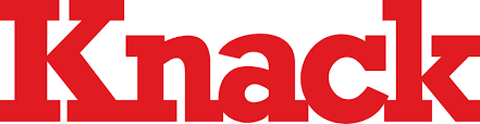 Logo of Knack magazine. A Belgian current affairs magazine. It consists of the publication's name in a bold blocky typeface, with square edges to the letters and written in a bold red colour