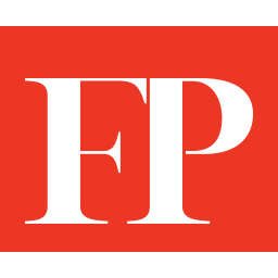Logo of Foreign Policy magazine. It consists of the initials FP in white block capitals in a classic newspaper style font. This is imposed on a light red square block of colour