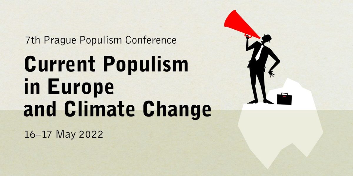 Cartoon style graphic advertising the 7th Prague Populism Conference